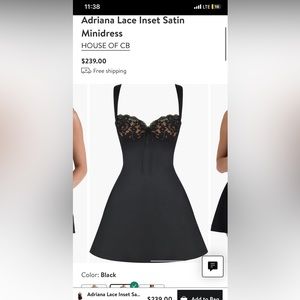 House of CB Adriana black satin and lace mini dress